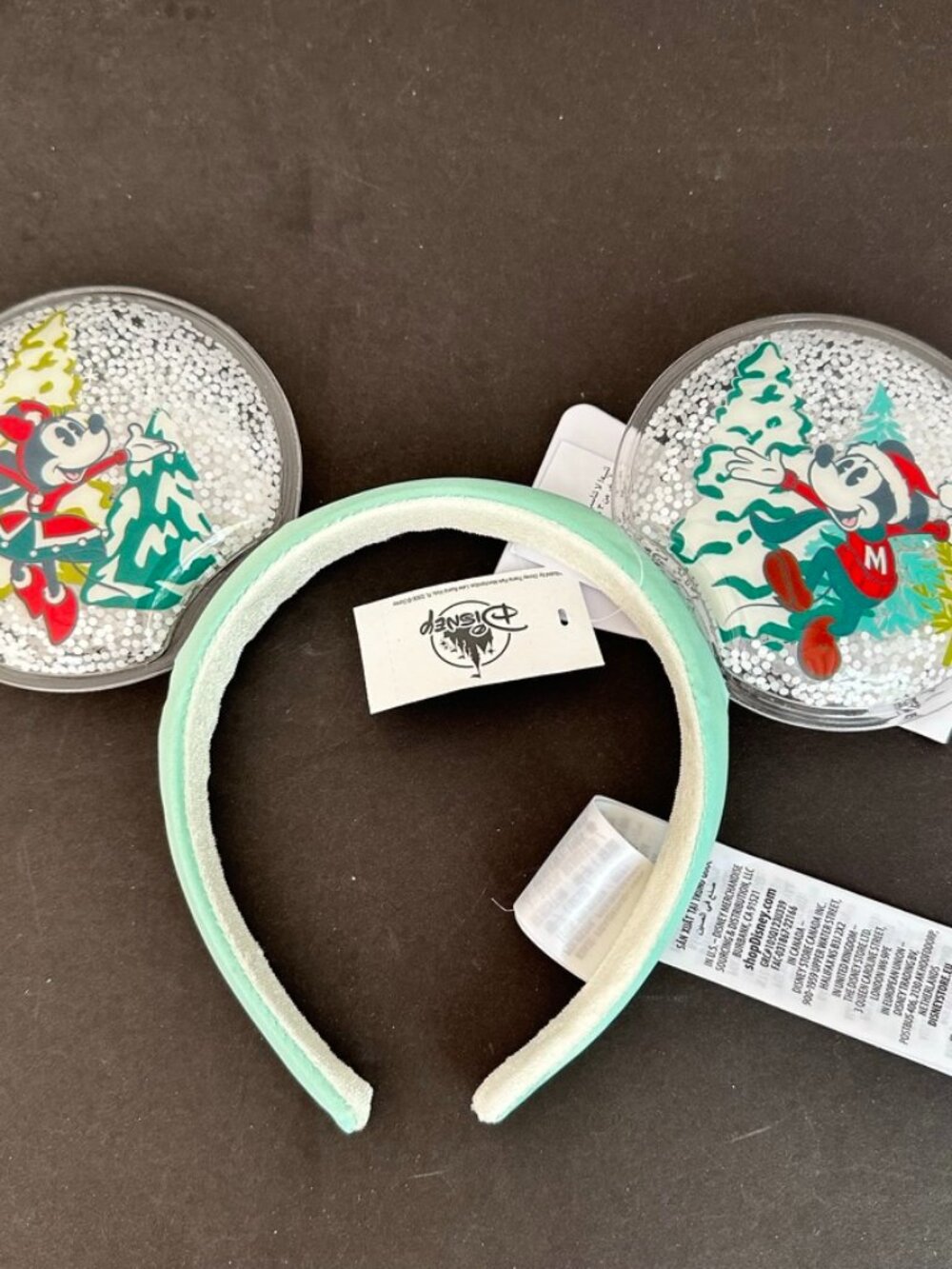 Disney Parks Mickey Minnie Christmas Snowglobe Holiday Ears Headband NEW